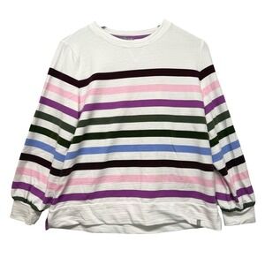 Talbots Womens Sz M P Striped Crew Neck Sweatshirt Multi-Color Long Sleeve Basic
